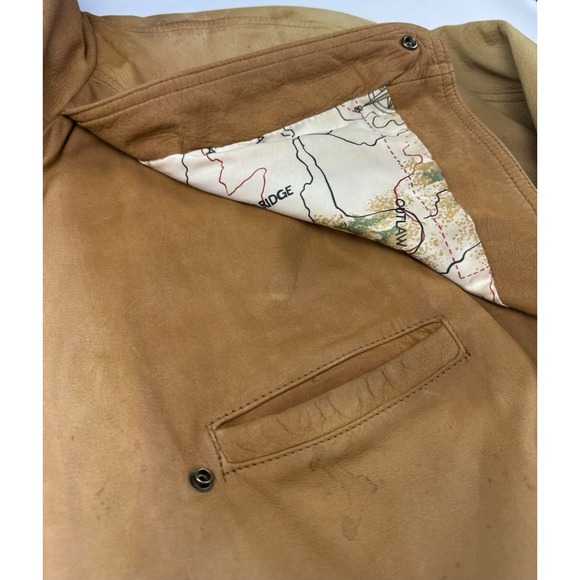 Marlboro Adventure Team Leather Jacket Mens L Montana Map Lining Bomber - Picture 7 of 16